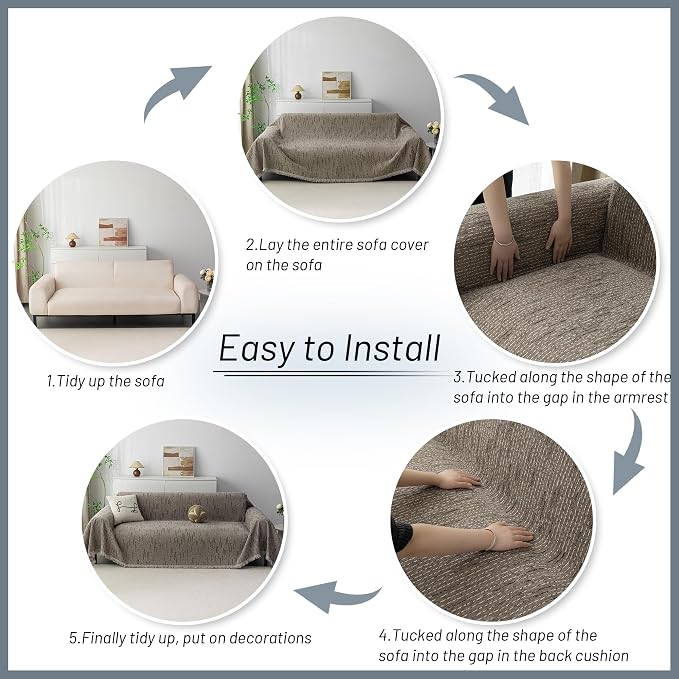 MYSKY HOME Boho Couch Cover Sand Sofa Covers Washable, Farmhouse Sofa Slipcover - Image 7
