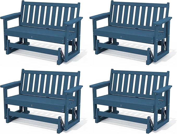 SERWALL Outdoor Glider Bench Set of 4, HDPE Weather-Resistant Swinging Bench by SERWALL
