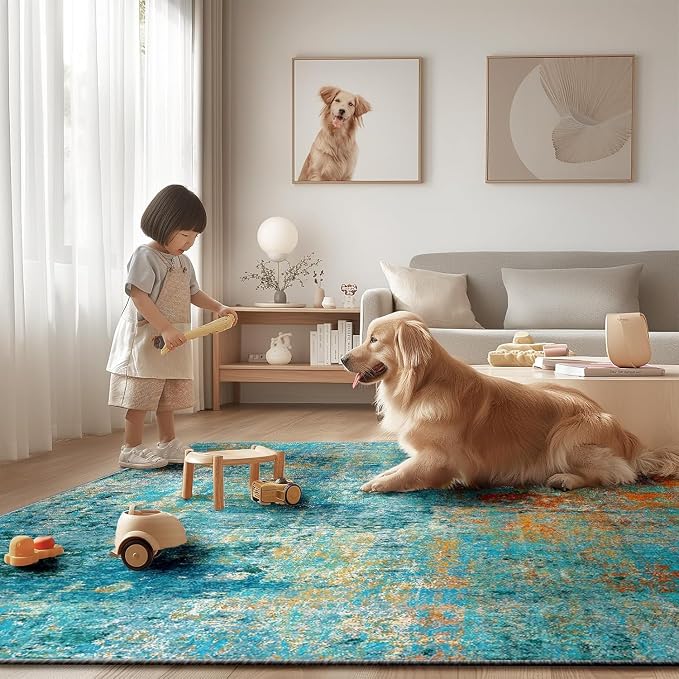 RELEANY Washable Area Rugs 2'x8' Non-Slip Modern Abstract Soft - Image 9