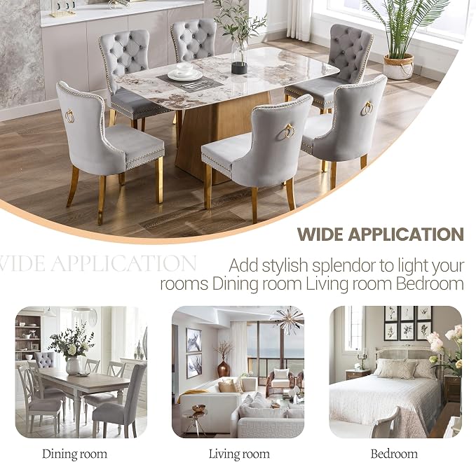 KCC Velvet Dining Chairs Set of 6, Upholstered High-end Tufted Dining Chair - Image 8