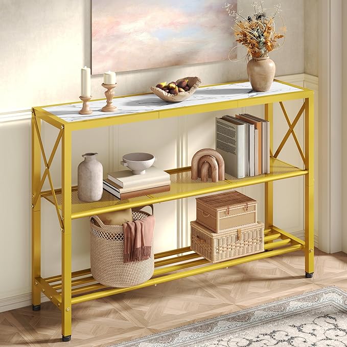 Hoctieon Gold Console Table, 3 Tier Entryway Table by Hoctieon