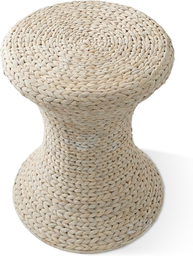 Casafield Hourglass Side Table, Water Hyacinth Round End Table, Boho Woven - Image 5