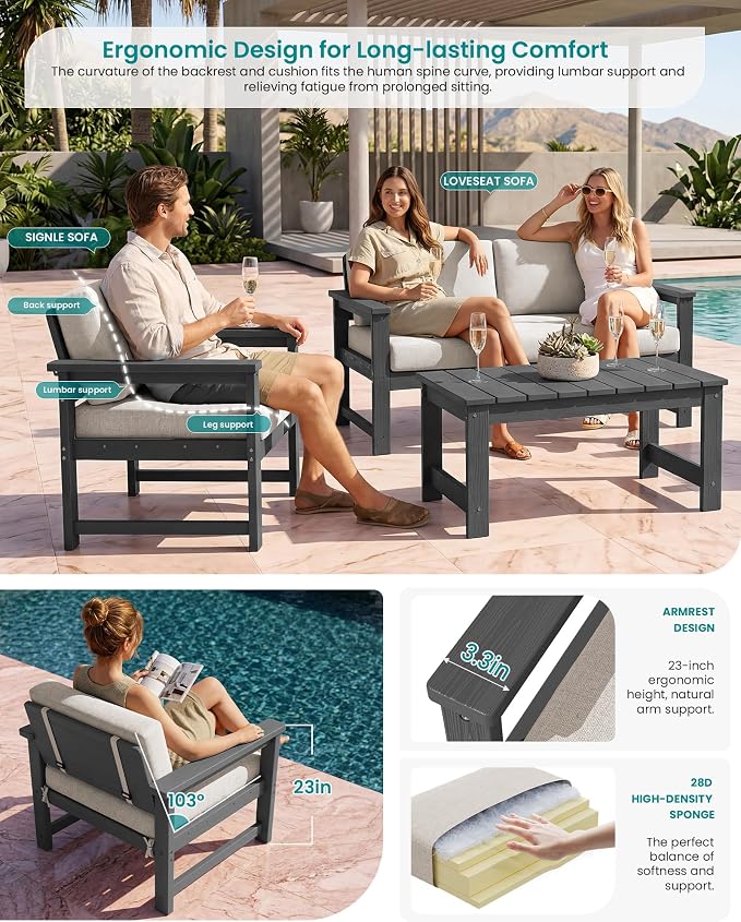SERWALL 4 Pieces HDPE Outdoor Sofa Set - Image 2