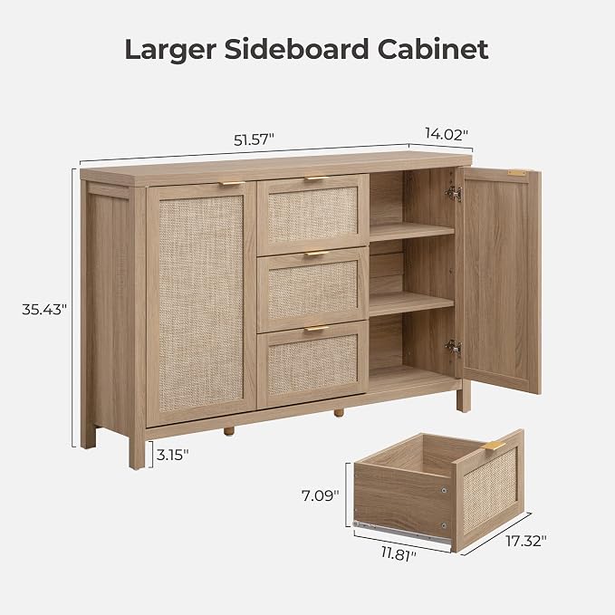 SICOTAS 52" Larger Sideboard Buffet Coffee Bar Cabinet - Image 3