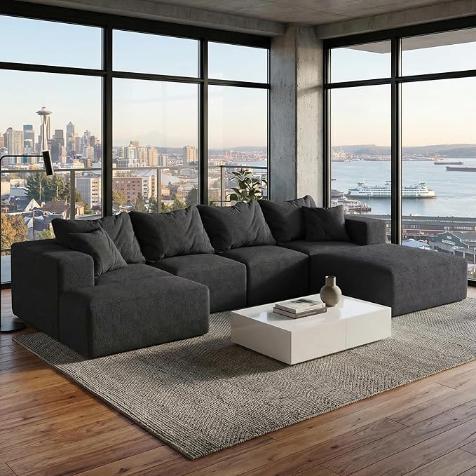 132" Modular Sectional Sleeper Sofa Couch, Modern Cloud Chenille Sectional Couch by VYNELITO