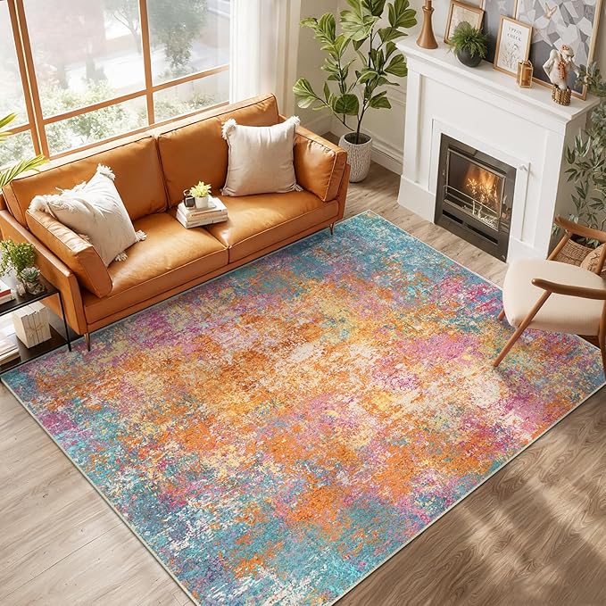 RELEANY Washable Area Rugs 10'x14 Non-Slip Modern Abstract Soft by RELEANY