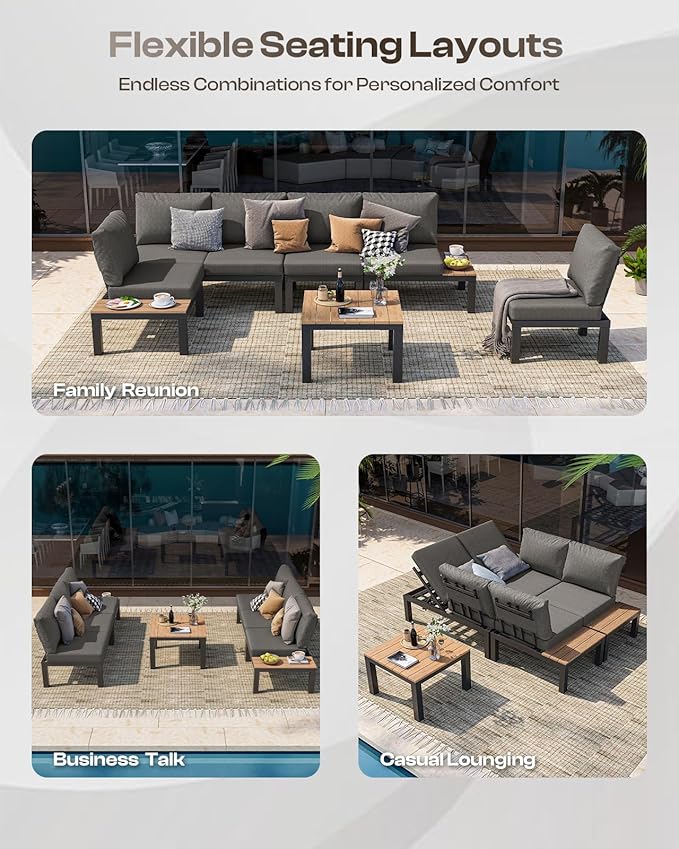 Aluminum Outdoor Patio Sofa Set, 2 Seats Modular Sectional Reclining Loveseat - Image 3