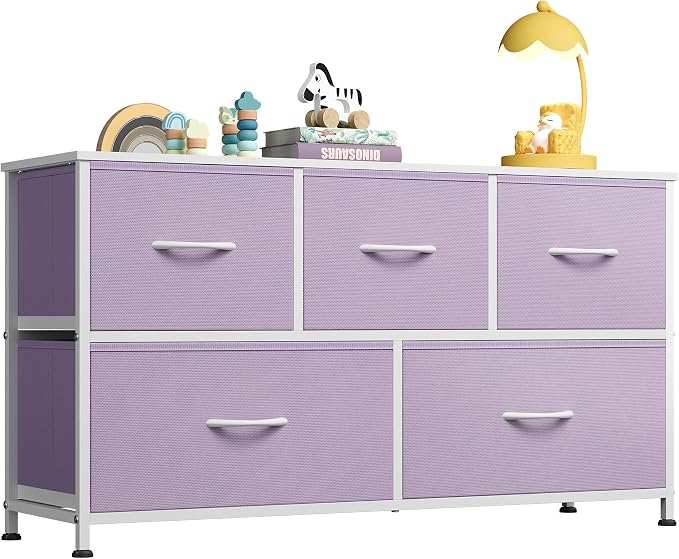 WLIVE Dresser for Bedroom with 5 Drawers, Wide Chest of Drawers, Fabric Dresser by WLIVE