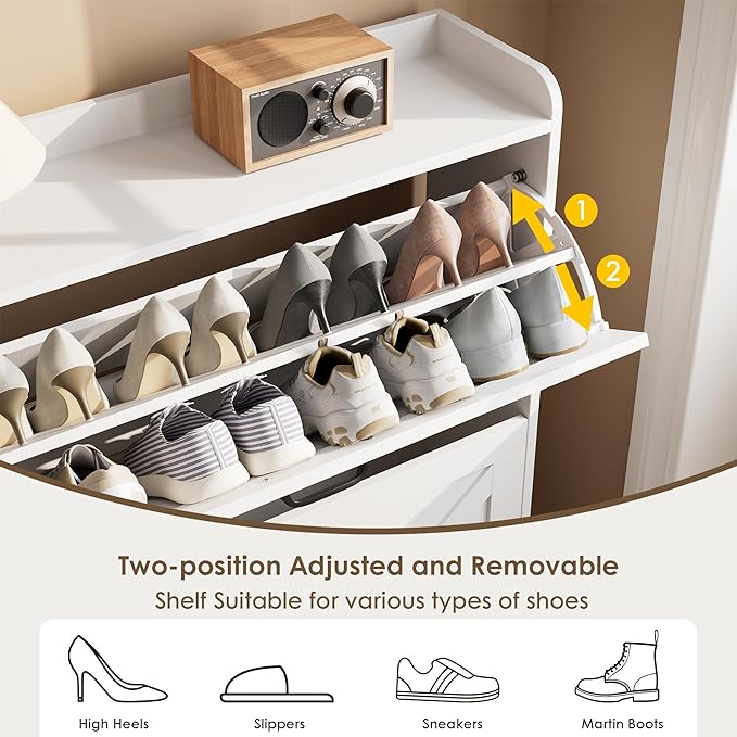 Nicetree Shoe Cabinet with 2 Flip Drawers, Freestanding Shoe Organizer - Image 6