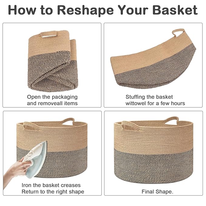 90L Large Blanket Basket, 21.7"L x 21.7"W x 13.8"H Rope Woven Baskets - Image 8