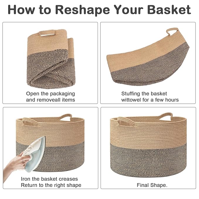 90L Extra Large Blanket Basket, Woven Rope Laundry Basket Hamper - Image 8