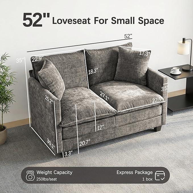 Loveseat Sofa, Comfy Chenille Small Couch - Image 2
