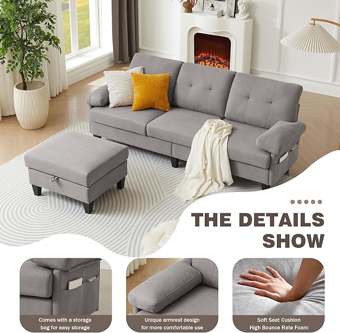 84" Convertible Sectional Sofa, Deep 3-Seat L Shaped Sectional Couch - Image 4