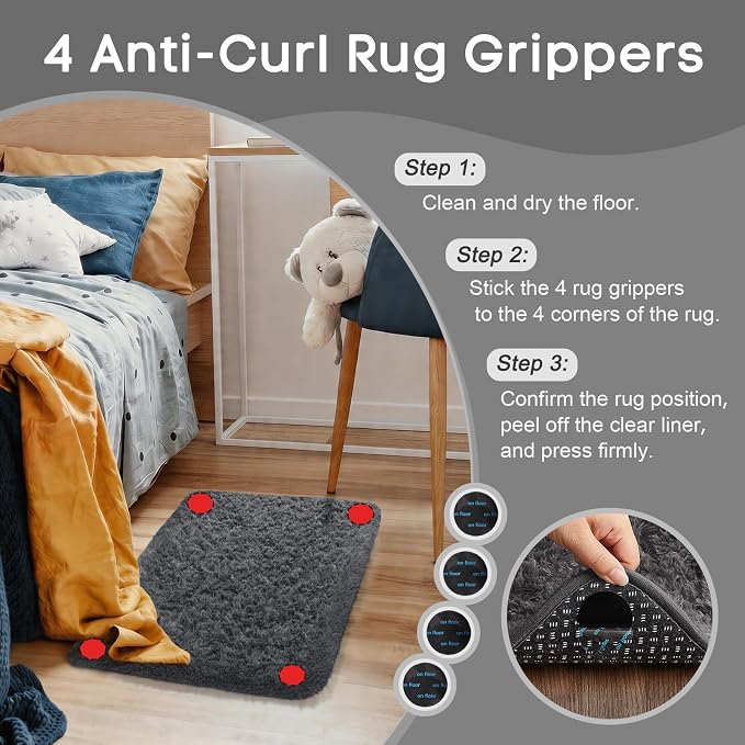 Ophanie Small Rug Washable Non Slip Throw Bedside Area Rugs, Fluffy Soft Mini - Image 2