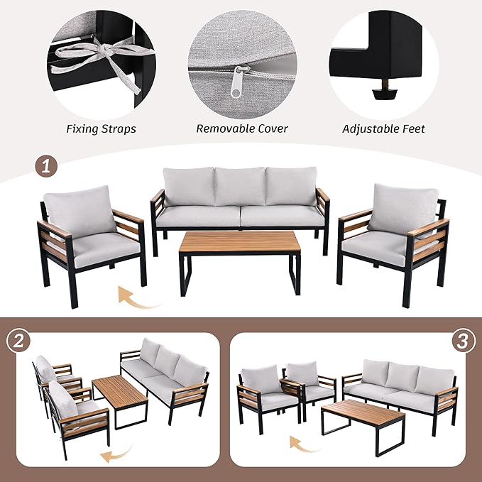 VilroCaz 4-Piece Outdoor Patio Furniture Sectional Sofa Set - Image 4