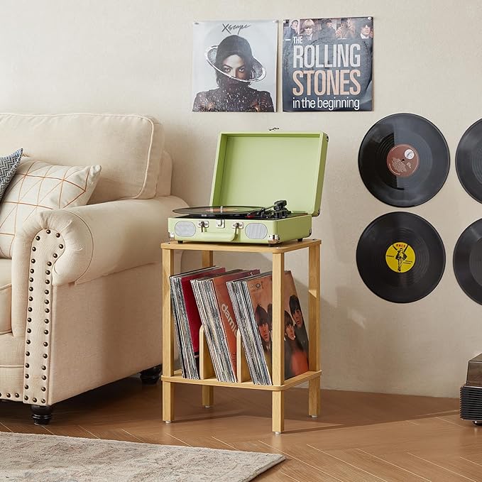 LELELINKY 2-Tier Bamboo Record Player Stand Set of 2 - Image 3