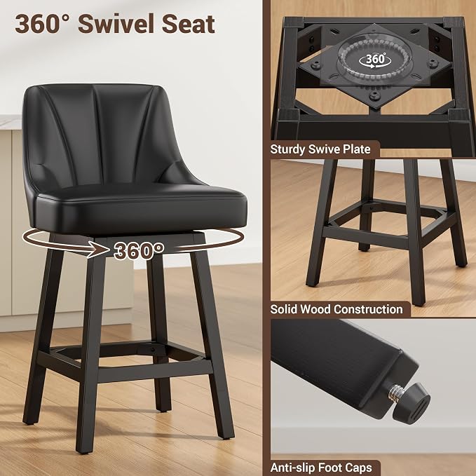 YaFiti Swivel Bar Stools Set of 3, 26 Inch Counter Height Bar Stools - Image 4