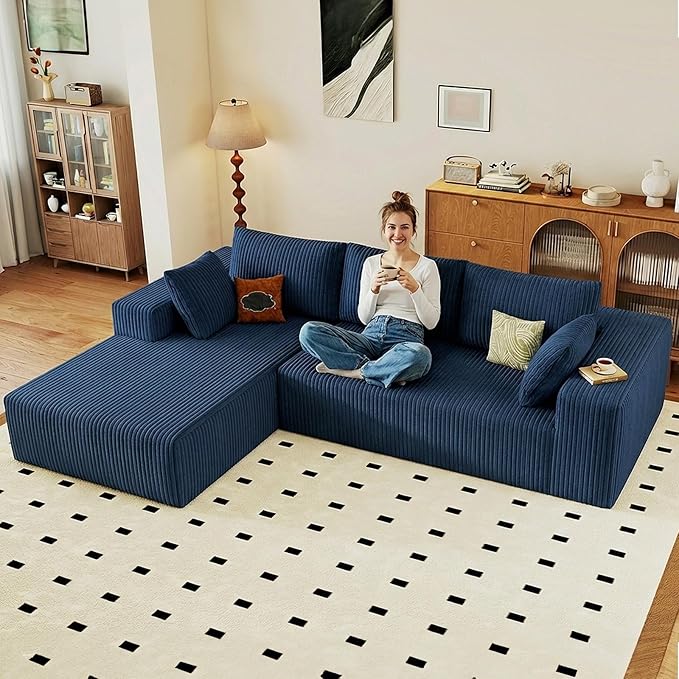 95" Cloud Sectional Couch with L-Shape Chaise, Modular Comfy Sofa Chaise Longue by ODUWA