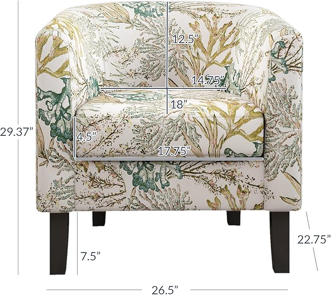 BELLEZE Living Room Chairs Set of 2, Linen Round Accent Barrel Chairs, Club Tub - Image 3
