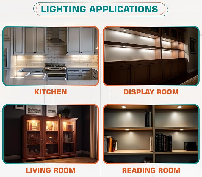 Round LED Puck Lights of Dia 2.4", Glass Display Cabinet Light Strip, Wireless - Image 7
