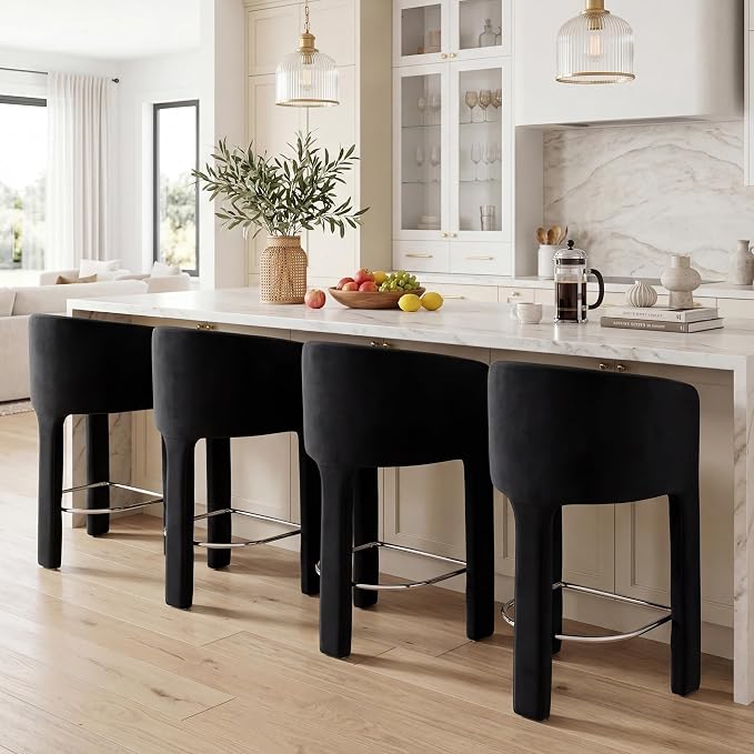 HNY Modern Counter Height Bar Stools Set of 4, 26”H Barrel Counter Stools by HNY