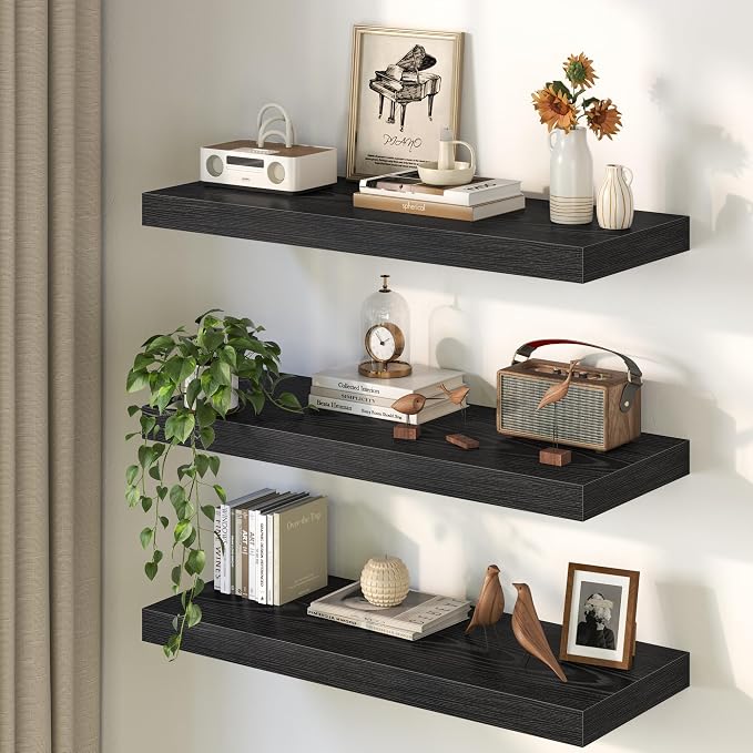 30Inch Black Floating Shelves for Wall, 12 Inch Deep Shelves for Bedroom - Image 8