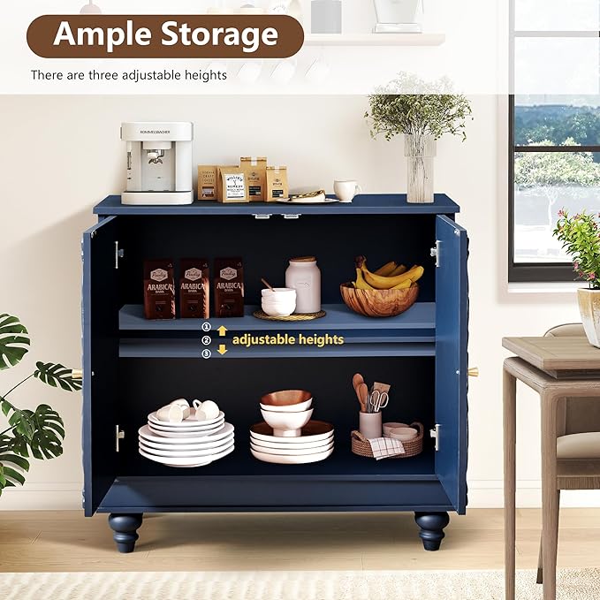 weselon Accent Cabinet with 2 Doors, Luxury Carving Board Storage Sideboard - Image 3
