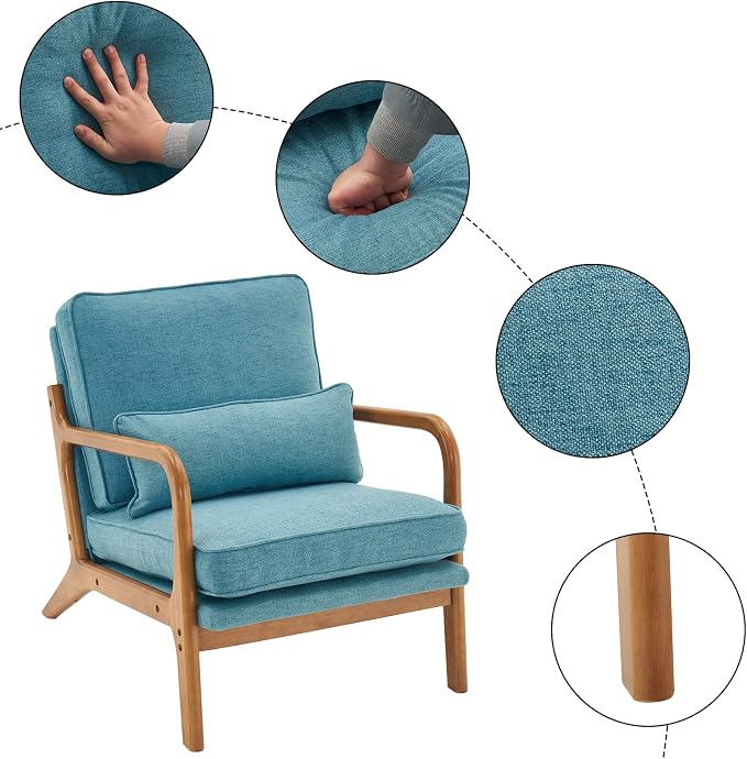 Bonnlo Teal Accent Chairs Set of 2, Upholstered Mid Century Modern Lounge - Image 4