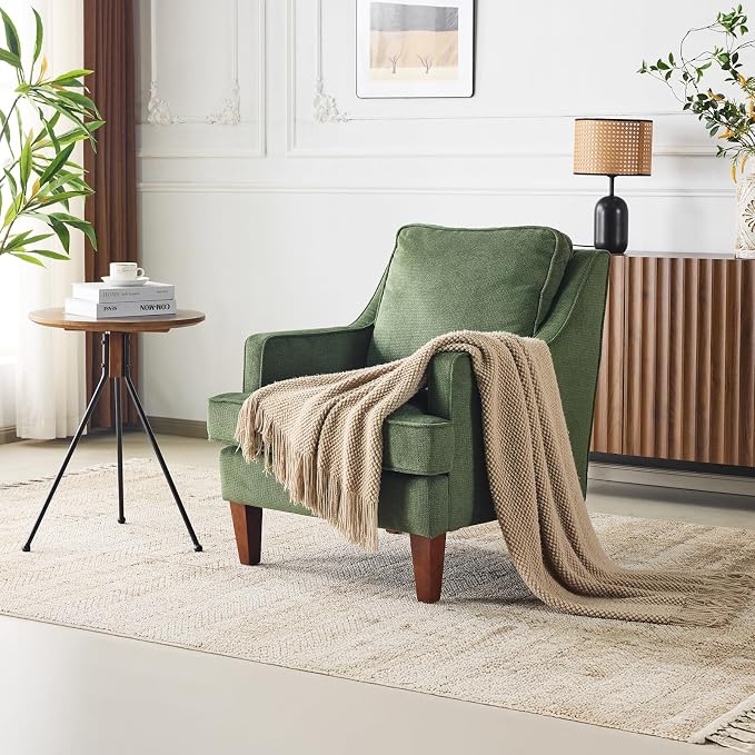 VINGLI Green Accent Chair, Mid Century Modern Chairs, Upholstered Armchair - Image 8