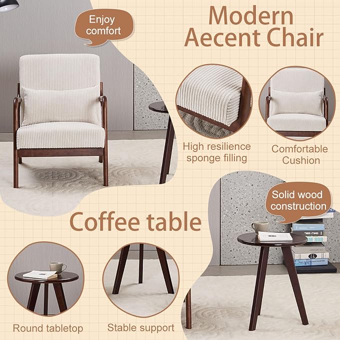 Beige Midcentury Modern Accent Chair - Image 5