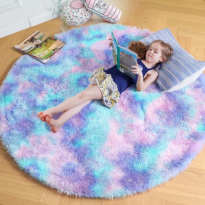 Amdrebio Purple Rainbow Round Rug 6Ft by Amdrebio