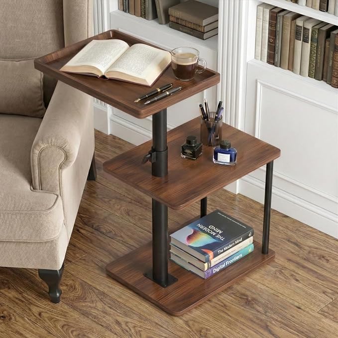 Faesun C Table End Table Adjustable Height, 360°Swivel TV Tray Table - Image 5