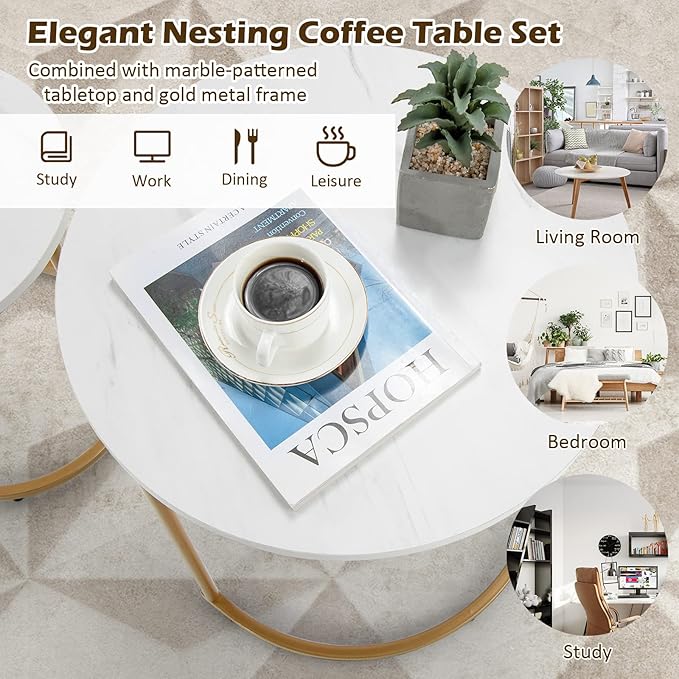 Giantex Modern Nesting Coffee Table Set of 2, Coffee Table & End Table Sets - Image 5