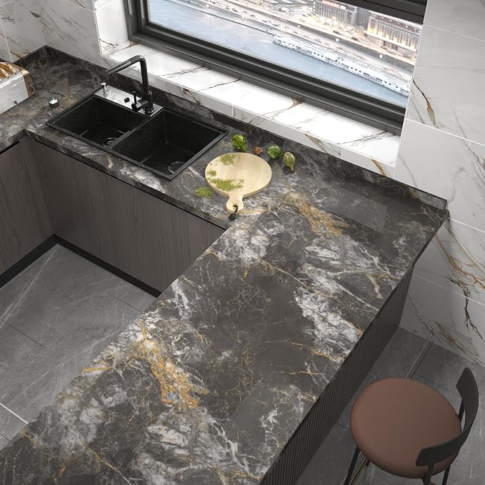BAYYA 48"x354" Extra Wide Marble Contact Paper Dark Grey Marble Wallpaper Peel - Image 2