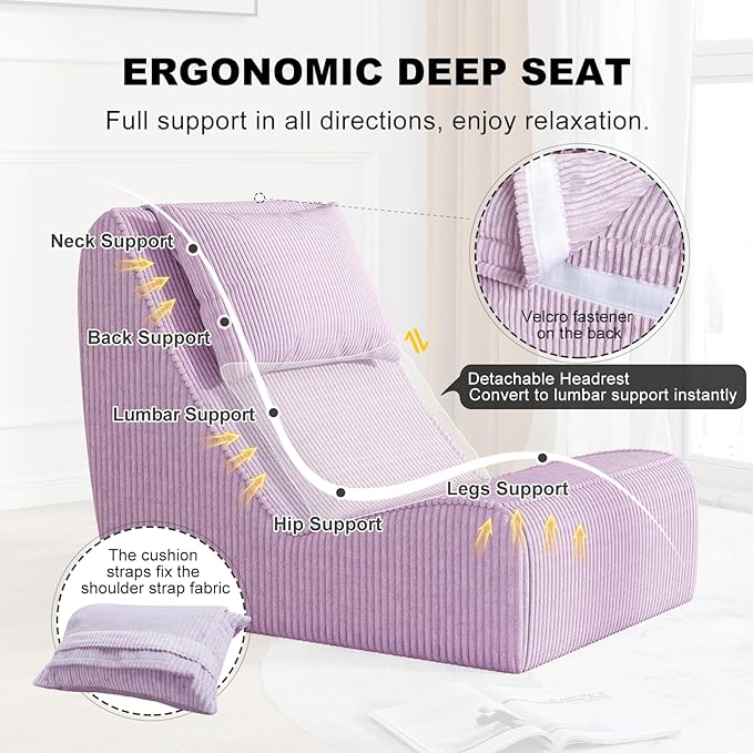 Giant Bean Bag Chair for Adults, Corduroy Chaise Lounge - Image 4