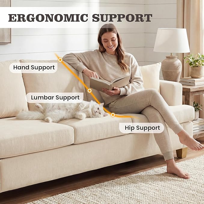 Apicizon 89" 3 Seater Modern Sofa, Chenille Couch - Image 3