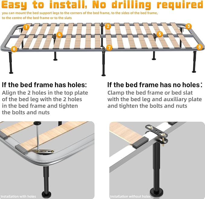 Wlrrcwdttc 6 Pcs Adjustable Height Bed Support Legs 7.08-12.6 inch, Bed Frame - Image 5