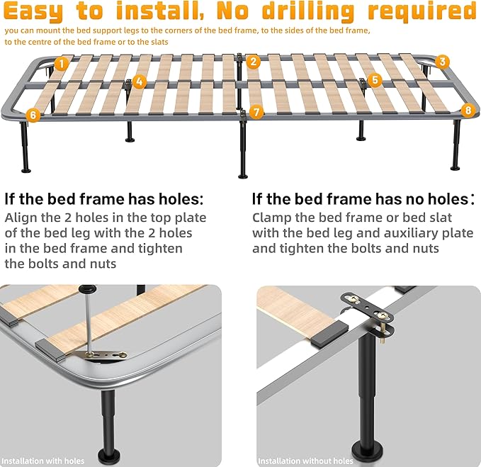 Wlrrcwdttc 2 Pcs Adjustable Height Bed Support Legs 5.9-10.5 inch, Bed Frame - Image 5