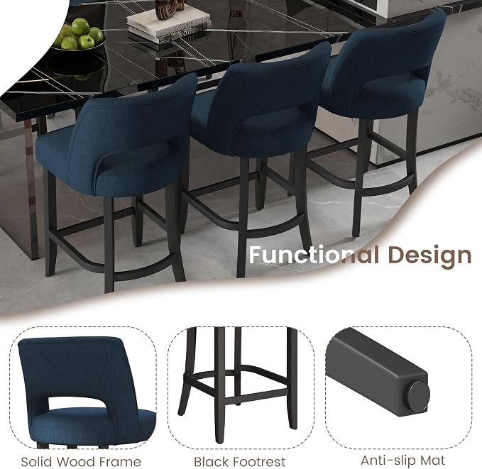 VKNOW Bar Stools Set of 2, Modern Counter Height Bar Stools - Image 8