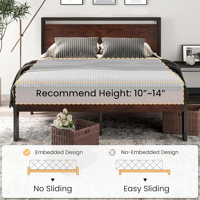 SHA CERLIN 14 Inch King Size Metal Platform Bed Frame - Image 7