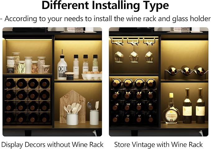 Loomie Wine Bar Cabinet with LED Light, Home Coffee Cabinet with Wine Rack and - Image 8