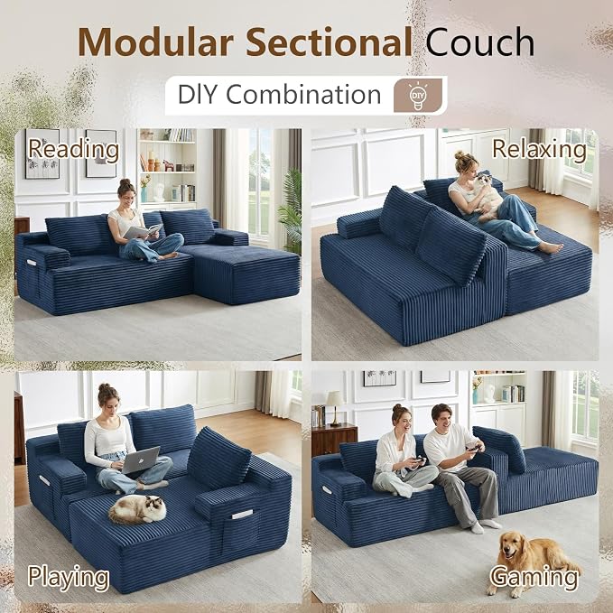 96" Cloud Sectional Couch with L-Shape Chaise, Modular Comfy Sofa Chaise Longue - Image 4