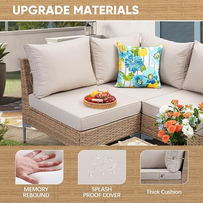 JOYURE 9 Piece Wicker Patio Furniture Set, Outdoor Conversation Sectional Sofa - Image 6
