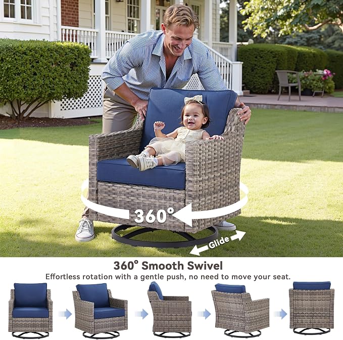 6 Piece Outdoor Patio Wicker Furniture Sets-High Back Outdoor Conversation Set - Image 2