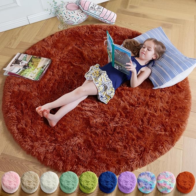Amdrebio Terracotta Rust Round Circle Rug 5Ft by Amdrebio