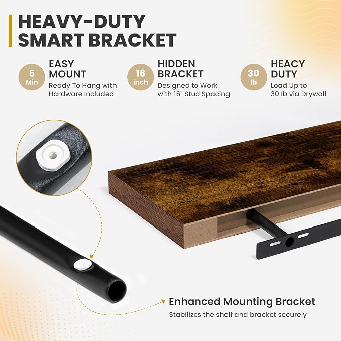 Acovy 16 Inch Floating Shelves, 9.3" Deep Floating Shelf Wall Mounted, Rustic - Image 4
