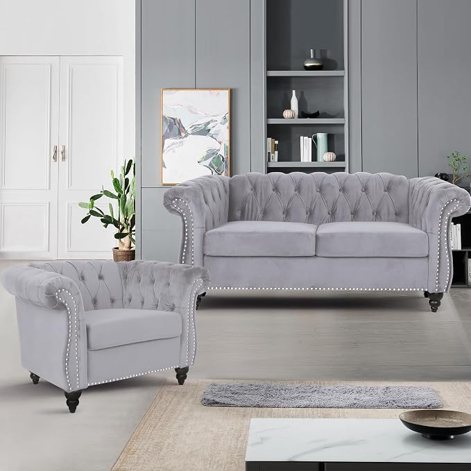 AVZEAR Chesterfield Loveseat, Modern Velvet Sofa Tufted Couch 2 Seater - Image 4