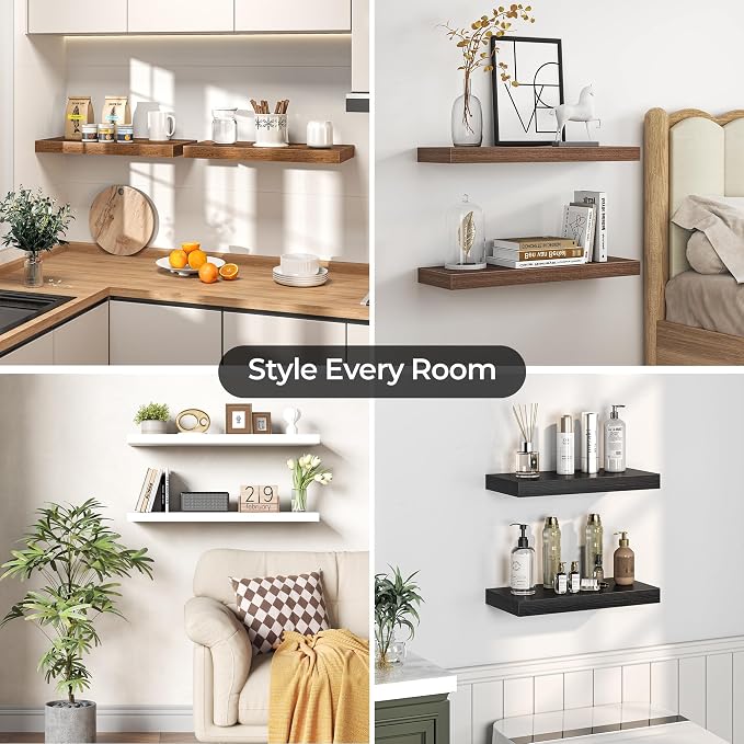 Fun Memories Floating Shelves for Wall, 9.3 Inch Set of 4 Rustic Wood Wall - Image 7