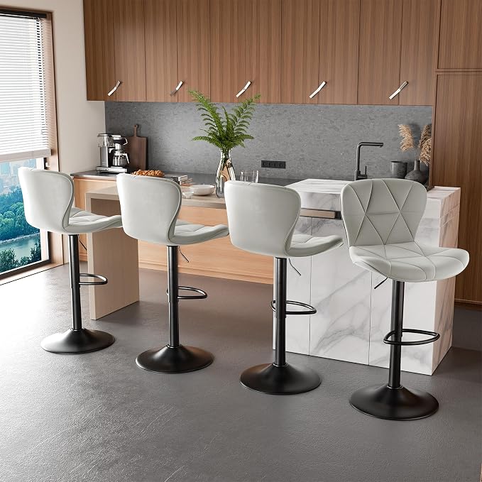 Nalupatio Modern Bar Stools Set of 2, Adjustable Faux Leather Upholstered - Image 6