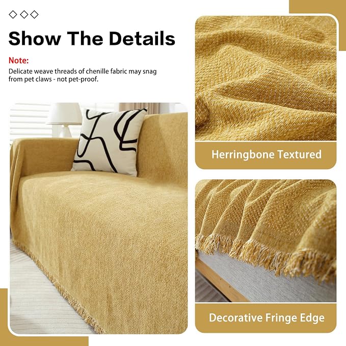 DREAMINGO Modern Minimalism Couch Cover Pets Loveseat Protector Mustard Yellow - Image 4